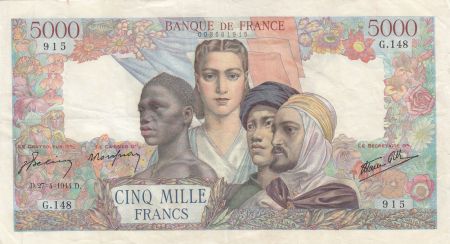 France 5000 Francs Empire Français 27-04-1944 Série G.148 - TTB