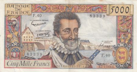France 5000 Francs Henri IV - 02-01-1958 Série F.40 - TTB