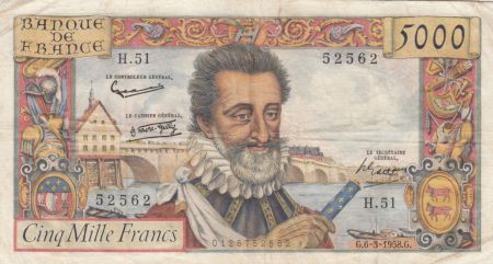 France 5000 Francs Henri IV - 06--03-1958 Série H.51 - TTB