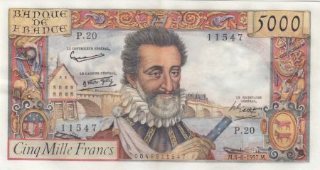 France 5000 Francs Henri IV - 06-06-1957 Série P.20 - SUP +