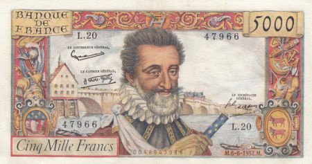 France 5000 Francs Henri IV - 06-06-1958 Série L.20 - TTB +