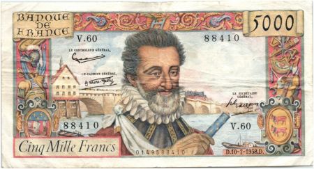 France 5000 Francs Henri IV - 10-07-1958 Série V.60