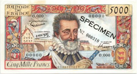 France 5000 Francs Henri IV - Spécimen - 1957