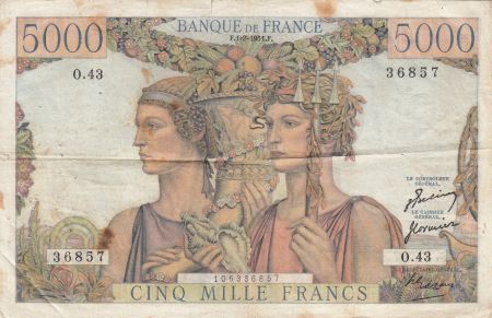 France 5000 Francs Terre et Mer - 01-02-1951 - Série O.43