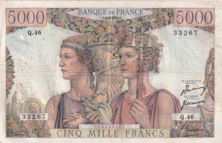 France 5000 Francs Terre et Mer - 01-02-1951 - Série Q.46 - F.48.03