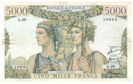 France 5000 Francs Terre et Mer - 01-02-1951 Série G.39 - PTTB