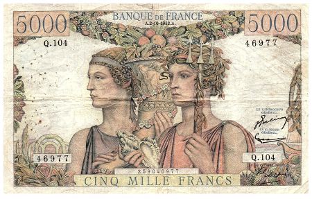France 5000 Francs Terre et Mer - 02-10-1952 - Série Q.104 - F.48.07