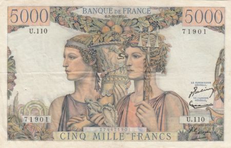 France 5000 Francs Terre et Mer - 02-10-1952 Série  U.110 - TTB +