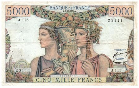 France 5000 Francs Terre et Mer - 02-10-1952 Série J.115 - PTTB