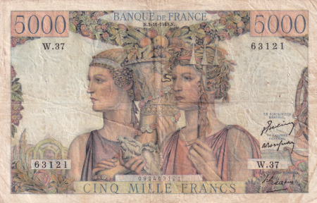 France 5000 Francs Terre et Mer - 03-11-1949 - Série W.37 - F.48.02