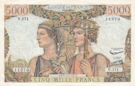France 5000 Francs Terre et Mer - 04-07-1957 Série  V.171