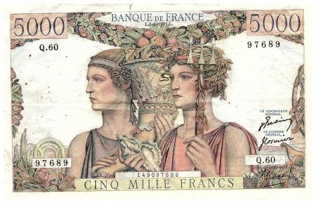 France 5000 Francs Terre et Mer - 05-04-1951 - Série Q.60 - F.48.04