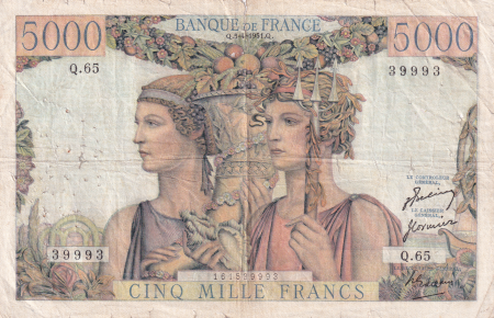 France 5000 Francs Terre et Mer - 05-04-1951 - Série Q.65 - F.48.04