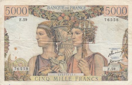 France 5000 Francs Terre et Mer - 05-04-1951 Série  F.59 - TTB
