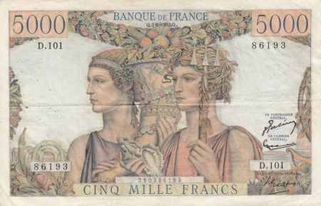 France 5000 Francs Terre et Mer - 07-02-1952 Série  D.101 - TTB