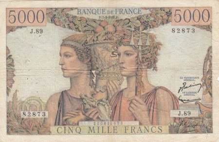 France 5000 Francs Terre et Mer - 07-02-1952 Série  J.89 - TB