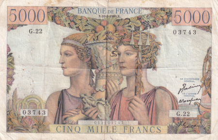 France 5000 Francs Terre et Mer - 10-03-1949 - Série G.22 - F.48.01