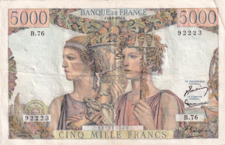 France 5000 Francs Terre et Mer - 16-08-1951 - Série B.76 - F.48.05