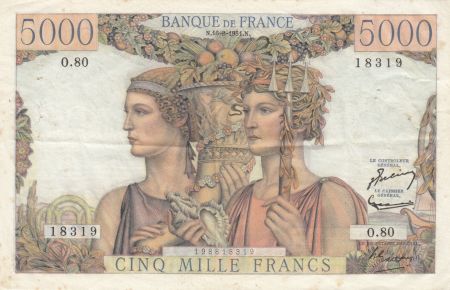 France 5000 Francs Terre et Mer - 16-08-1951 Série  O.80 - TTB