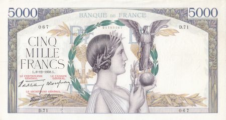 France 5000 Francs Victoire - 08-12-1938 Série D.71 - TTB