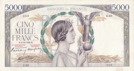 France 5000 Francs Victoire - 08-12-1938 Série G.68 - TTB
