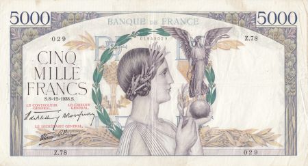 France 5000 Francs Victoire - 08-12-1938 Série Z.78 - TTB