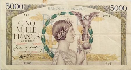 France 5000 Francs Victoire - 09-10-1941 Série V.705 - PTTB