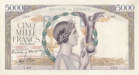 France 5000 Francs Victoire - 12-10-1939 Série L.387 - TTB
