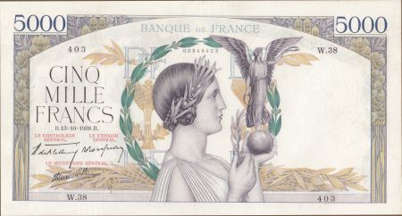 France 5000 Francs Victoire - 13-10-1938 Série W.38 - TTB+