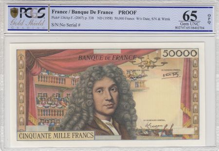 France 50000 Francs Molière - Epreuve - Neuf - PCGS 65 OPQ