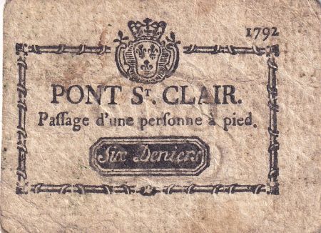 France 6 Deniers - Pont St Clair - Passage d\'une personne à pied - 1792 - TTB