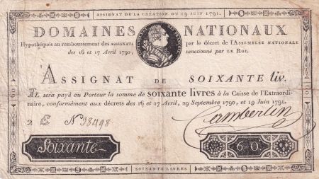 France 60 Livres Louis XVI - 19-06-1791 - Sign.. Camberlin