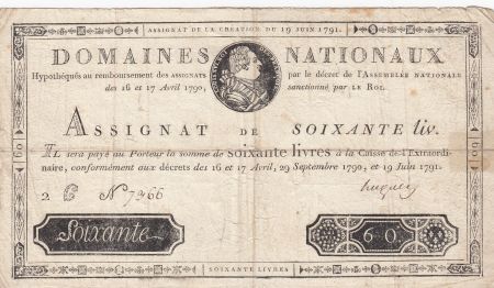 France 60 Livres Louis XVI - 19-06-1791 Série 2C - Sign. Hugues - PTTB