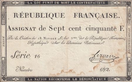 France 750 Francs 18 Nivose An 3 - 1795  - Série 16 - TTB