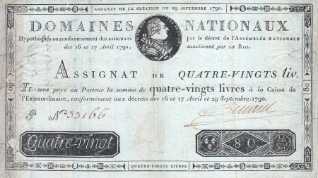 France 80 Livres - 29 Septembre -1790 - Sign. PINARD - S. N° 33166
