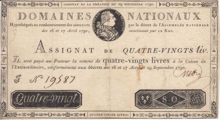France 80 Livres Louis XVI - 29-09-1790 - Sign. Griois