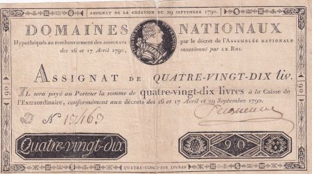 France 90 Livres Louis XVI - 29-09-1790 - Série D 13463