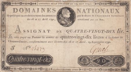 France 90 Livres Louis XVI - Faux assignat - 19-06-1791 - PTB