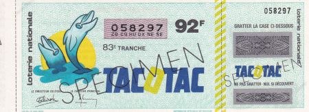 France 92 Francs - Ticket de loterie à gratter Tacotac -  Spécimen -1983