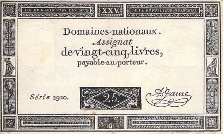 France ASSIGNAT - 25 LIVRES - LOI DU 06 JUIN 1793
