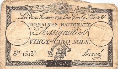 France ASSIGNAT - 25 SOLS - LOI DU 04 JANVIER 1792