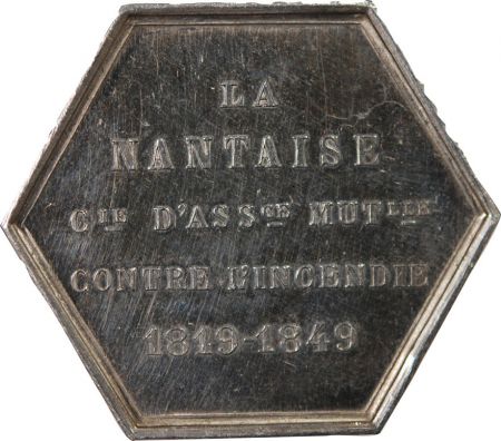 France ASSURANCES MUTUELLES CONTRE L\'INCENDIE, LA NANTAISE - JETON ARGENT - NANTES POINCON CORNE (après 1879), Ets. CHARPENTIER
