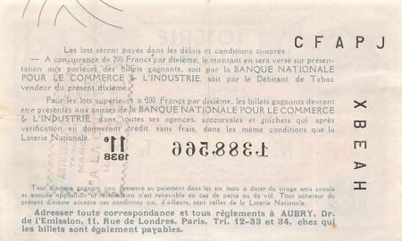 France Billet de Loterie Nationale  Débitants de Tabac - 1938