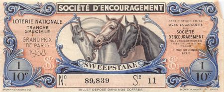 France Billet de Loterie Nationale  SWEEPSTAKE - 1938