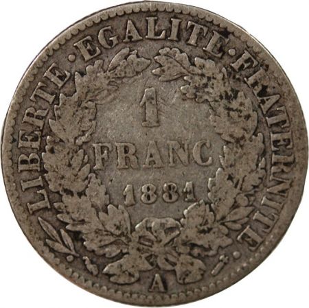 France CERES - 1 FRANC ARGENT - 1881, A PARIS