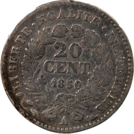France CERES - 20 CENTIMES ARGENT - 1850 A PARIS