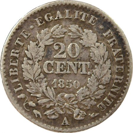 France CERES - 20 CENTIMES ARGENT - 1850 A PARIS