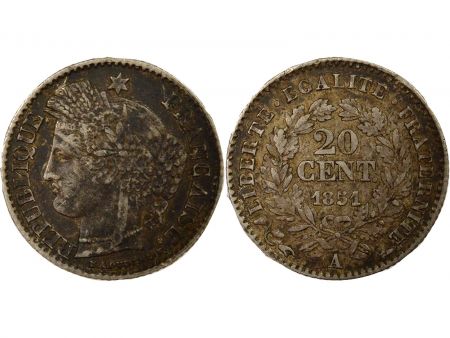 France Cérès - 20 Centimes Argent - 1851 A Paris