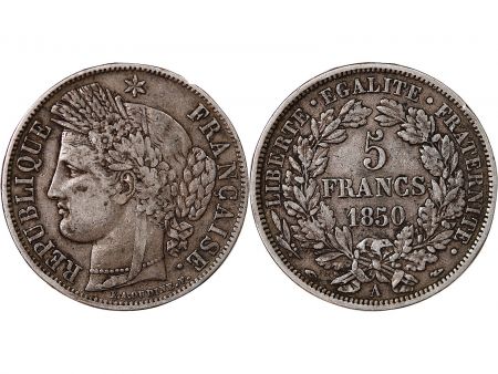 France CÉRÈS - 5 FRANCS ARGENT 1850 A PARIS
