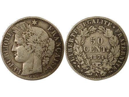 France Cérès - 50 Centimes Argent 1871 A Paris